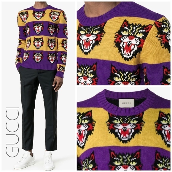 NWT Gucci Men’s cat sweater 100% wool Large unisex authentic verified receipt - Picture 1 of 16